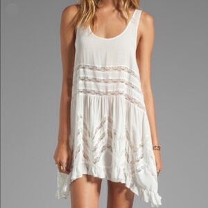 Intimately Free People Voile And Lace Trapeze Slip White Mini Dress